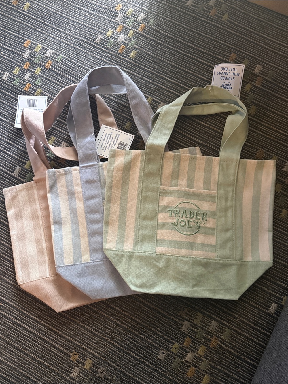 Trader Joe's Pastel Green Striped Canvas Tote